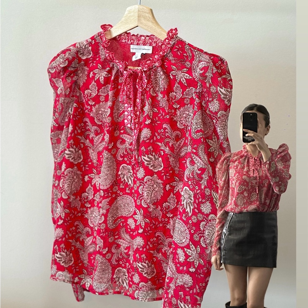 cupcakes & cashmere Red Paisley Blouse